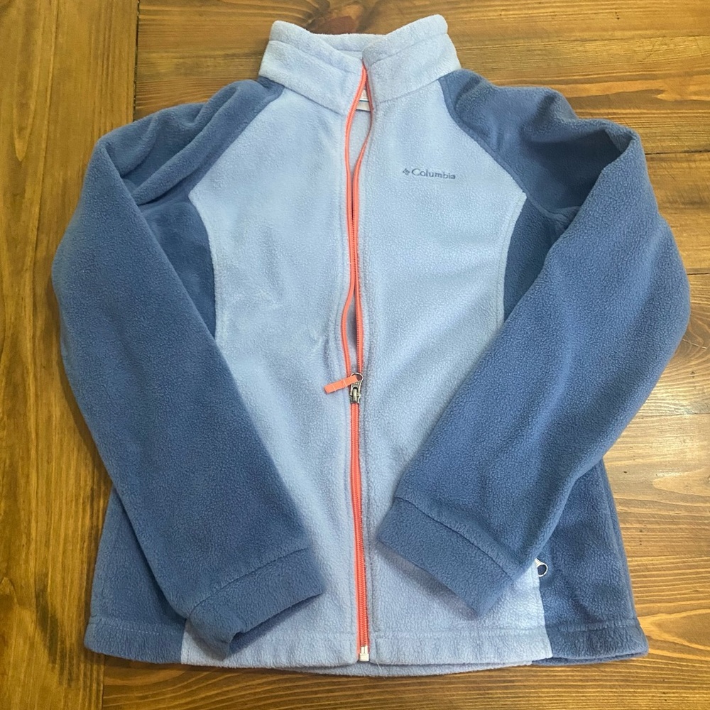 🔴5/$15 Columbia Light Blue Fleece with Orange Zipper